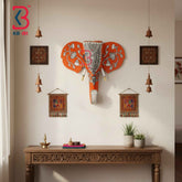 KB ART 15 Inch Handcrafted Wooden Elephant Head Wall Hanging Terracotta Orange Pattachitra Traditional Wall Decor
