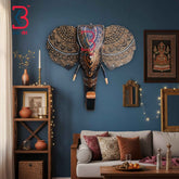 KB ART 15 Inch Handcrafted Wooden Elephant Head Wall Hanging Antique Bronze Gold Mandala Traditional Wall Decor