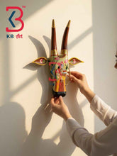 KB ART 16 Inch Handcrafted Wooden Cow Head Wall Hanging Radha Krishna Miniature Painting Sacred Kamdhenu Wall Sculpture