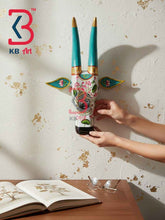 KB ART 16 Inch Handcrafted Wooden Cow Head Wall Hanging White Shrinathji Lotus Sacred Kamdhenu Wall Sculpture