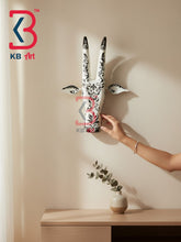 16 Inch Handcrafted Wooden Cow Head Wall Hanging Stark White Black Mehendi Sacred Kamdhenu Wall Sculpture | Handcrafted by KB ART, Jodhpur