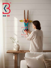 KB ART 16 Inch Handcrafted Wooden Cow Head Wall Hanging Cerulean Blue Polka Dot Horns Sacred Kamdhenu Wall Sculpture