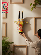 16 Inch Handcrafted Wooden Cow Head Wall Hanging Mustard Yellow Ganesha Miniature Sacred Kamdhenu Wall Sculpture | Handcrafted by KB ART, Jodhpur