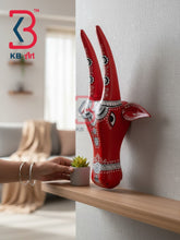 16 Inch Handcrafted Wooden Cow Head Wall Hanging Crimson Red Monochrome Mandala Sacred Kamdhenu Wall Sculpture | Handcrafted by KB ART, Jodhpur
