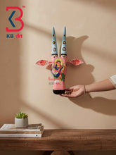 KB ART 16 Inch Handcrafted Wooden Cow Head Wall Hanging Baby Pink Goddess Saraswati Veena Sacred Wall Sculpture
