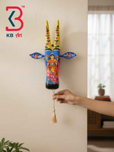 KB ART 16 Inch Handcrafted Wooden Cow Head Wall Hanging Royal Blue Goddess Lakshmi Sacred Kamdhenu Wall Sculpture