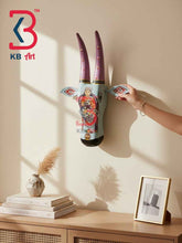 KB ART 16 Inch Handcrafted Wooden Cow Head Wall Hanging Ice Blue Goddess Annapurna Sacred Wall Sculpture