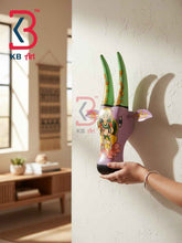 KB ART 16 Inch Handcrafted Wooden Cow Head Wall Hanging Lavender Pink Goddess Devi Sacred Kamdhenu Wall Sculpture