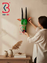 KB ART 16 Inch Handcrafted Wooden Cow Head Wall Hanging Emerald Green Black Horns Sacred Kamdhenu Wall Sculpture