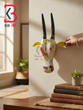 16 Inch Handcrafted Wooden Cow Head Wall Hanging Distressed White Vintage Shringar Sacred Wall Sculpture | Handcrafted by KB ART, Jodhpur