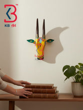 16 Inch Handcrafted Wooden Cow Head Wall Hanging Mustard Yellow Jeweled Hansli Sacred Kamdhenu Wall Sculpture | Handcrafted by KB ART, Jodhpur