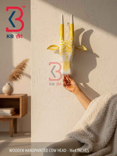 KB ART 16 Inch Handcrafted Wooden Cow Head Wall Hanging White Sunflower Yellow Mandala Sacred Wall Sculpture