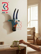 KB ART 16 Inch Handcrafted Wooden Cow Head Wall Hanging Sky Blue Krishna Calf Sacred Kamdhenu Wall Sculpture