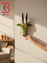 KB ART 16 Inch Handcrafted Wooden Cow Head Wall Hanging Parrot Green Black Horns Sacred Kamdhenu Wall Sculpture