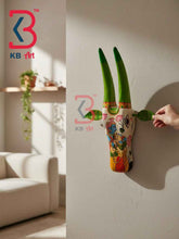 KB ART 16 Inch Handcrafted Wooden Cow Head Wall Hanging Antique White Green Horns Radha Krishna Sacred Wall Sculpture