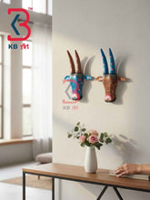 KB ART 16 Inch Handcrafted Wooden Cow Head Wall Hanging Meditative Buddha Serenity Pair Sacred Wall Sculpture Set of 2