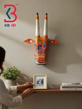 KB ART 16 Inch Handcrafted Wooden Cow Head Wall Hanging Saffron Shrinathji Pichwai Swaroop Sacred Wall Sculpture
