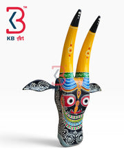 16-inch cow head wall hanging – handcrafted wood kamdhenu cow mask for living room | KB ART, Jodhpur Rajasthan