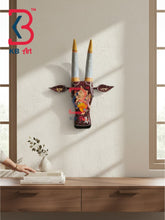 16 Inch Handcrafted Wooden Cow Head Wall Hanging Maroon Lord Ganesha Shubh Labh Sacred Wall Sculpture | Handcrafted by KB ART, Jodhpur