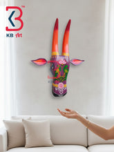 16 Inch Handcrafted Wooden Cow Head Wall Hanging Plum Purple Twin Parrots Sacred Kamdhenu Wall Sculpture | Handcrafted by KB ART, Jodhpur
