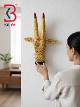 KB ART 16 Inch Handcrafted Wooden Cow Head Wall Hanging Mustard Yellow Botanical Creeper Sacred Wall Sculpture