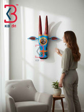 KB ART 16 Inch Handcrafted Wooden Cow Head Wall Hanging Sky Blue Lord Jagannath Medallion Sacred Wall Sculpture