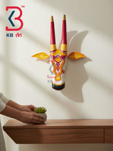 16 Inch Handcrafted Wooden Cow Head Wall Hanging Pristine White Crimson Horns Sacred Kamdhenu Wall Sculpture | Handcrafted by KB ART, Jodhpur (Design KB-5466)