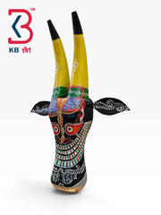 KB ART 16 Inch Handcrafted Wooden Cow Head Wall Hanging Black Lord Jagannath Puri Sacred Wall Sculpture