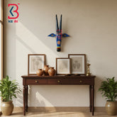 18 Inch Handcrafted Wooden Cow Head Wall Hanging Royal Blue Black Horns Grand Kamdhenu Wall Sculpture | Handcrafted by KB ART, Jodhpur