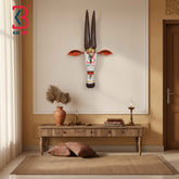 KB ART 18 Inch Handcrafted Wooden Cow Head Wall Hanging Antique White Brown Horns Grand Kamdhenu Wall Sculpture