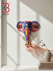 KB ART 18 Inch Handcrafted Wooden Elephant Head Wall Hanging Royal Blue Radha Krishna Kamdhenu Ears Grand Wall Decor