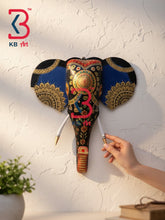 18 Inch Handcrafted Wooden Elephant Head Wall Hanging Midnight Black Royal Blue Gilded Mandala Wall Sculpture | Handcrafted by KB ART, Jodhpur