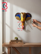18 Inch Handcrafted Wooden Elephant Head Wall Hanging Mustard Yellow Blue Mandala Grand Wall Decor | Handcrafted by KB ART, Jodhpur