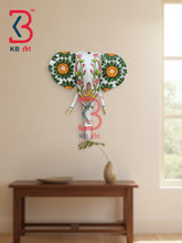 18 Inch Handcrafted Wooden Elephant Head Wall Hanging White Meditating Buddha Lotus Mandala Wall Sculpture | Handcrafted by KB ART, Jodhpur