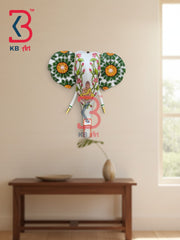 18 Inch Handcrafted Wooden Elephant Head Wall Hanging White Meditating Buddha Lotus Mandala Wall Sculpture | Handcrafted by KB ART, Jodhpur