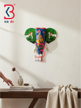 18 Inch Handcrafted Wooden Elephant Head Wall Hanging Royal Blue Radha Krishna Pichwai Banana Grove Grand Wall Decor | Handcrafted by KB ART, Jodhpur