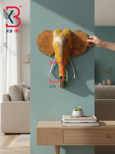 18 Inch Handcrafted Wooden Elephant Head Wall Hanging Mustard Yellow Wood Grain Ears Grand Wall Decor | Handcrafted by KB ART, Jodhpur