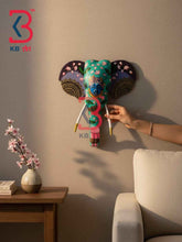 KB ART 18 Inch Handcrafted Wooden Elephant Head Wall Hanging Mint Turquoise Lord Shrinathji Lotus Grand Wall Decor