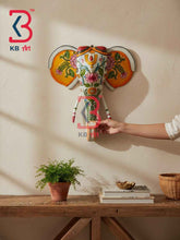 KB ART 18 Inch Handcrafted Wooden Elephant Head Wall Hanging Antique White Vaishnav Tilak Lotus Grand Wall Decor