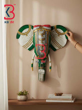 KB ART 18 Inch Handcrafted Wooden Elephant Head Wall Hanging Forest Green Royal Howdah Shringar Grand Wall Decor