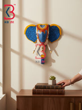 18 Inch Handcrafted Wooden Elephant Head Wall Hanging Antique White Blue Scale Ears Grand Wall Decor | Handcrafted by KB ART, Jodhpur