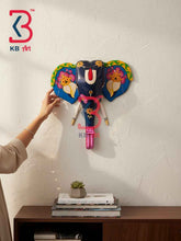 KB ART 18 Inch Handcrafted Wooden Elephant Head Wall Hanging Midnight Black Sacred Shankh Tilak Grand Wall Decor