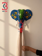 18 Inch Handcrafted Wooden Elephant Head Wall Hanging Royal Blue Twin Matsya Fish Grand Wall Decor | Handcrafted by KB ART, Jodhpur