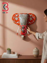 KB ART 18 Inch Handcrafted Wooden Elephant Head Wall Hanging Terracotta Orange White Pattachitra Grand Wall Decor