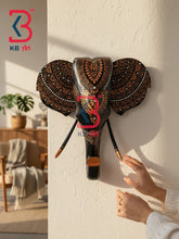 18 Inch Handcrafted Wooden Elephant Head Wall Hanging Midnight Black Copper Gold Mandala Grand Wall Decor | Handcrafted by KB ART, Jodhpur