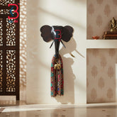 24 Inch Handcrafted Wooden Elephant Head Wall Hanging Monumental Dark Espresso Teak Grand Wall Sculpture | Handcrafted by KB ART, Jodhpur