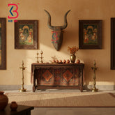 18 Inch Handcrafted Wooden Nandi Bull Head Wall Plaque Antique Grey Patina Sacred Wall Sculpture | Handcrafted by KB ART, Jodhpur