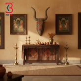 KB ART 18 Inch Handcrafted Wooden Nandi Bull Head Wall Plaque Antique Grey Patina Sacred Wall Sculpture