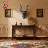 18 Inch Handcrafted Wooden Nandi Bull Head Wall Plaque Ocean Turquoise Patina Sacred Wall Sculpture | Handcrafted by KB ART, Jodhpur