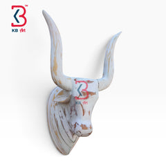 18-inch bull head wall plaque – solid wood carved 18 inch bull white bust wall decor for foyer | KB ART, Jodhpur Rajasthan